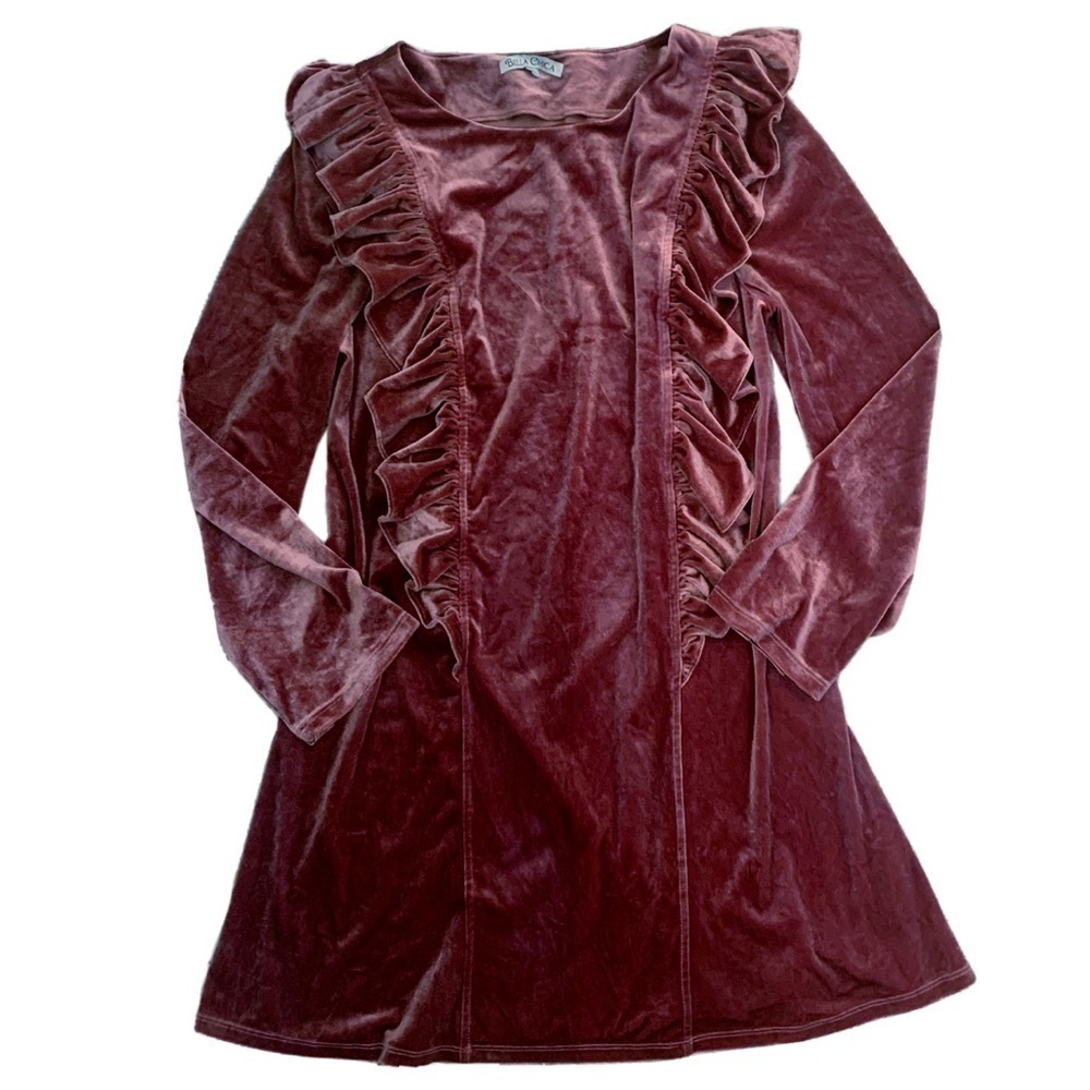 🛍 Bella Chica Velvet Velour Ruffle Sleeve Dress